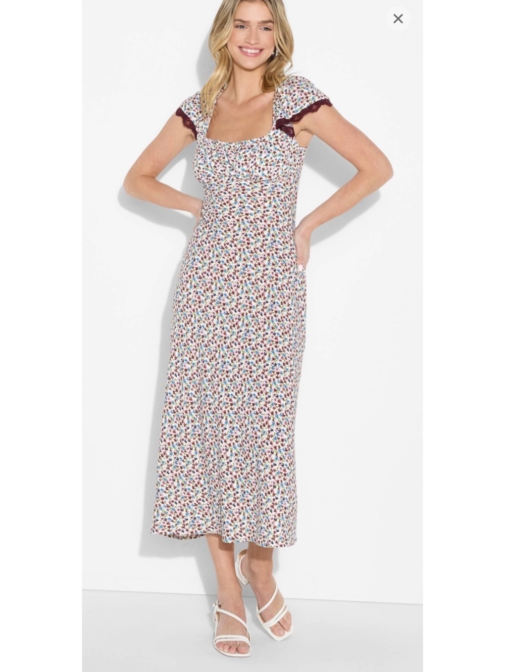 Women's Flutter Cap Sleeve Maxi A-Line Dress - Wild Fable™ Off-White Floral Med